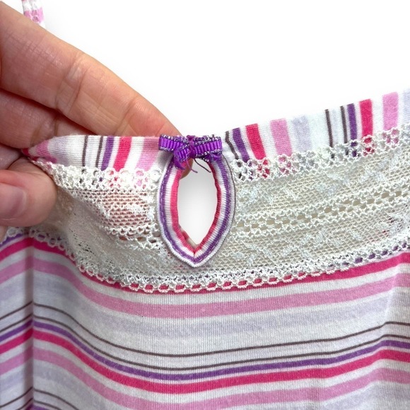 Victoria's Secret Pajamas Womens Medium Pink Striped Lace Trim Romper Sleepwear - Picture 5 of 12